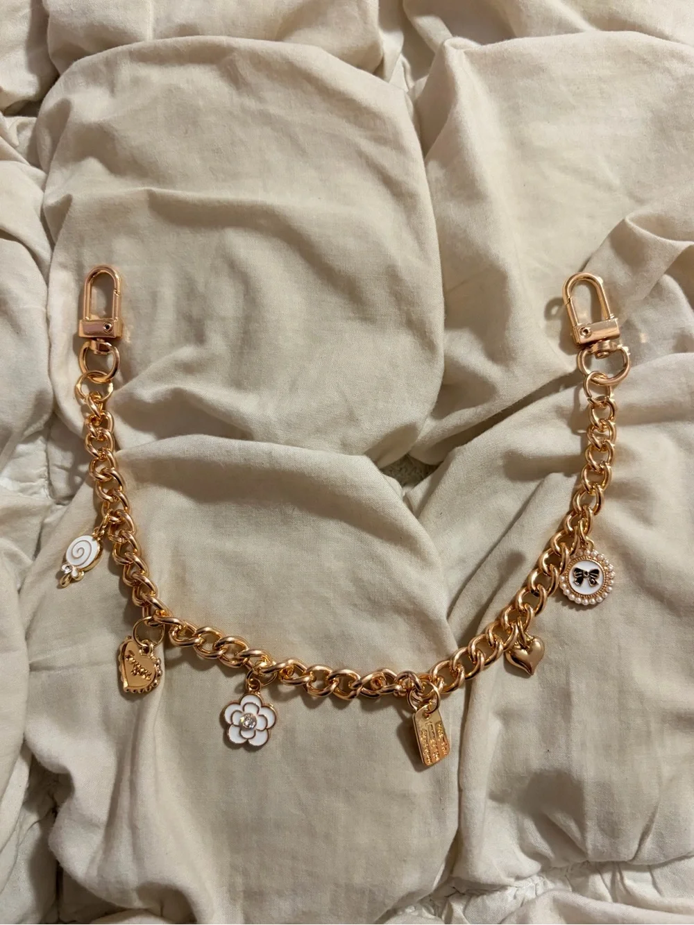 Free People Gold Tone Multi-Charm Chain Bag Strap Coquette Handbag Accessory